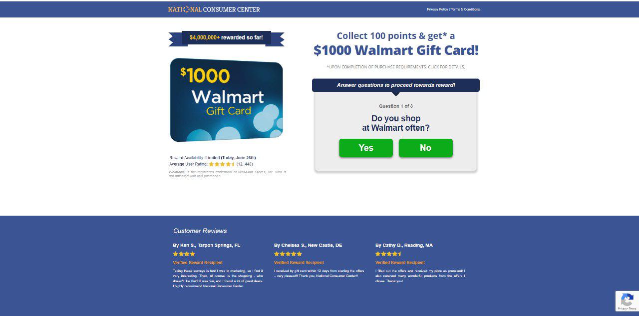 Rewards offers. Walmart Gift Card recipient. Push трафик.